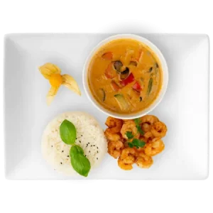 96 – Garnelen mit Gemüse und rotem Thai-Curry (leicht scharf)