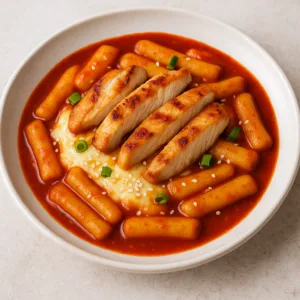 Tteokbokki mit Mozzarella und Hähnchen