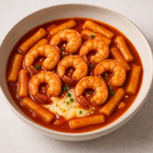 Tteokbokki mit Mozzarella und Garnelen