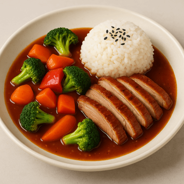 Knusprige Ente Honey & Soya Soße mit Gemüse